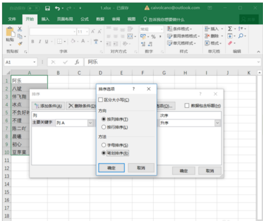 Excel按笔画排序的详细操作截图