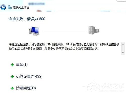 小编分享Win7虚拟连接提示错误800